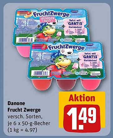 Danone Frucht Zwerge versch. Sorten, je 6 x 50-g-Becher (1 kg = 4.97)