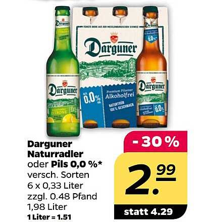 Darguner Naturradler oder Pils 0,0 %*