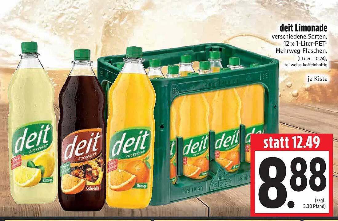 deit Limonade verschiedene Sorten, 12 x 1-Liter-PET-Mehrweg-Flaschen, teilweise koffeinhaltig
