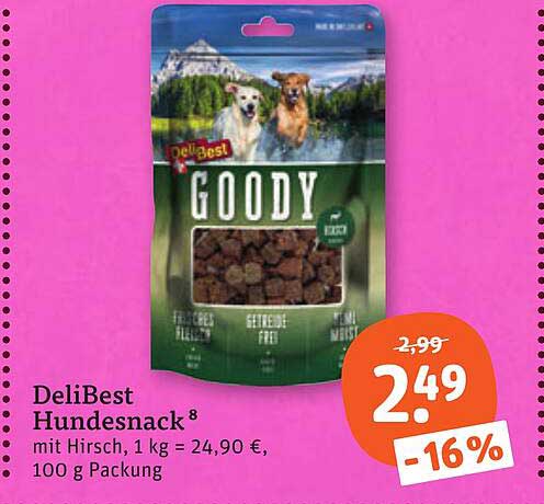 DeliBest Hundesnack mit Hirsch, 1 kg = 24,90 €, 100 g Packung