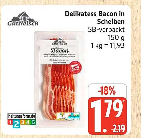 Delikatess Bacon in Scheiben