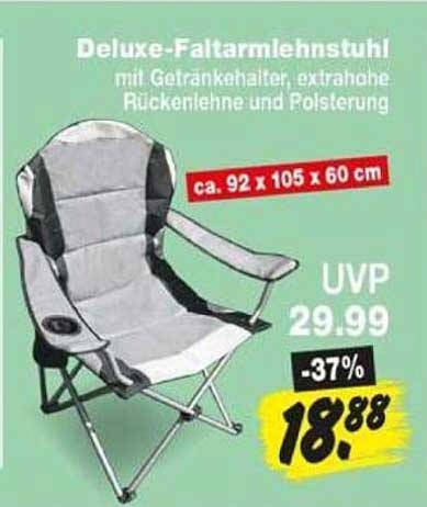 Deluxe-Faltarmlehnstuhl mit Getränkehalter, extrahohe Rückenlehne und Polsterung