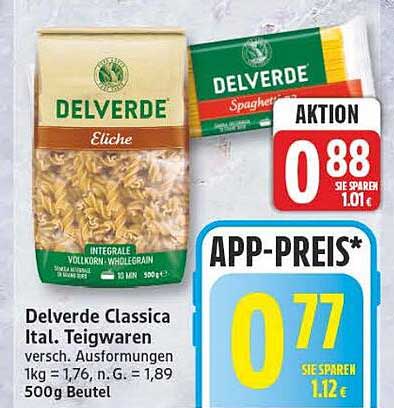 Delverde Classica Ital. Teigwaren versch. Ausformungen 1kg = 1,76, G. = 1,89 500g Beutel
