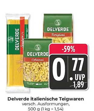 Delverde italienische Teigwaren versch. Ausformungen, 500 g (1 kg = 1,54)