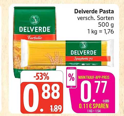 Delverde Pasta versch. Sorten 500 g 1 kg = 1,76