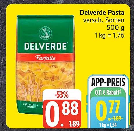 Delverde Pasta versch. Sorten 500 g 1 kg = 1,76