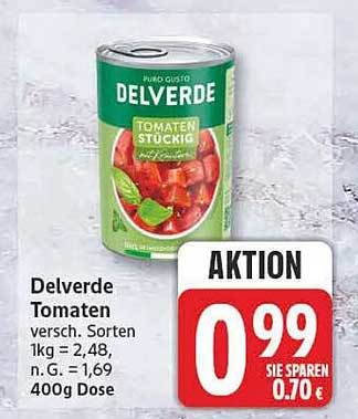 Delverde Tomaten versch. Sorten 1kg = 2,48, n. G. 1,69, 400g Dose
