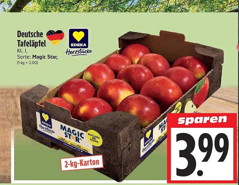 Deutsche Tafeläpfel Kl. I, Sorte: Magic Star, (1 kg = 2.00) 2-kg-Karton