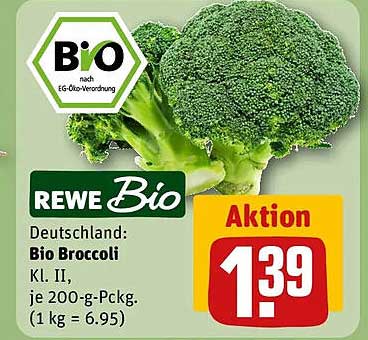 Deutschland: Bio Broccoli Kl. II, je 200-g-Packg. (1 kg = 6.95)