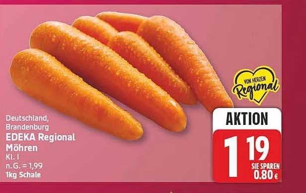 Deutschland, Brandenburg EDEKA Regional Möhren Kl. I n.G. = 1,99 1kg Schale