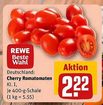 Deutschland: Cherry Romatomaten Kl. I, je 400-g-Schale (1 kg = 5.55)