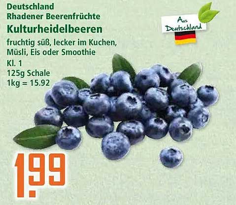 Deutschland Rhaderner Beerenfrüchte Kulturheidelbeeren