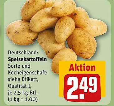 Deutschland: Speisekartoffeln Sorte und Kocheigenschaft: siehe Etikett, Qualität I, je 2,5-kg-Btl. (1 kg = 1.00)