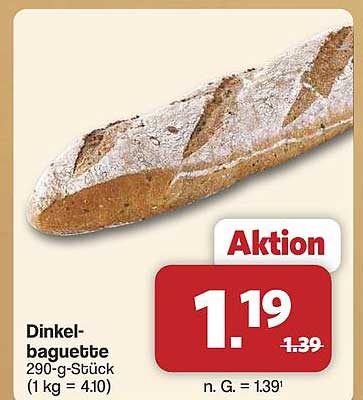 Dinkel-baguette 290-g-Stück (1 kg = 4.10)