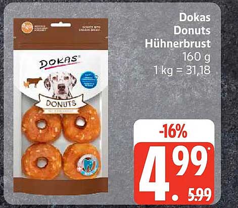 Dokas Donuts Hühnerbrust 160 g 1kg = 31,18