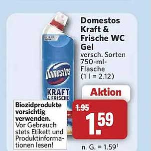 Domestos Kraft & Frische WC Gel versch. Sorten 750-ml-Flasche (1 l = 2.12)