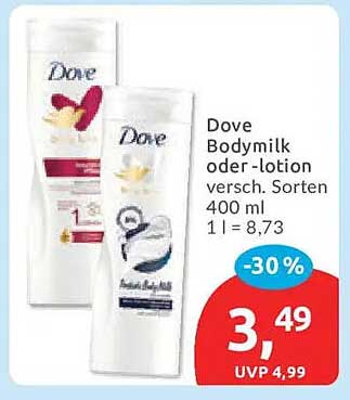 Dove Bodymilk oder -lotion versch. Sorten 400 ml 1 l = 8,73