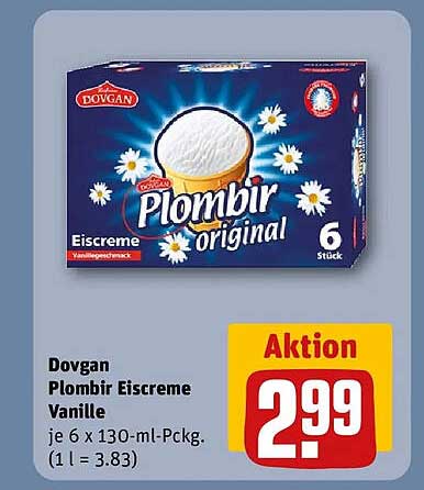 Dovgan Plombir Eiscreme Vanille je 6 x 130-ml-Packg. (1 l = 3.83)