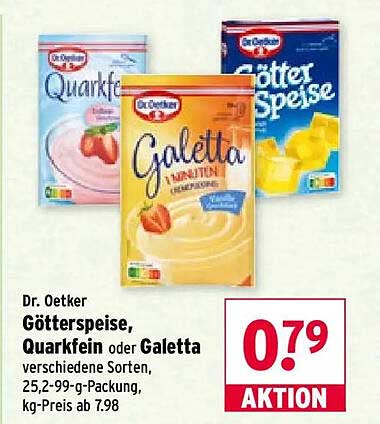 Dr. Oetker Götterspeise, Quarkfein oder Galetta verschiedene Sorten, 25,2-99-g-Packung, kg-Preis ab 7.98