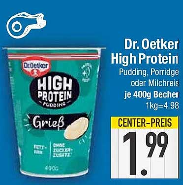 Dr. Oetker High Protein Pudding, Porridge oder Milchreis je 400g Becher