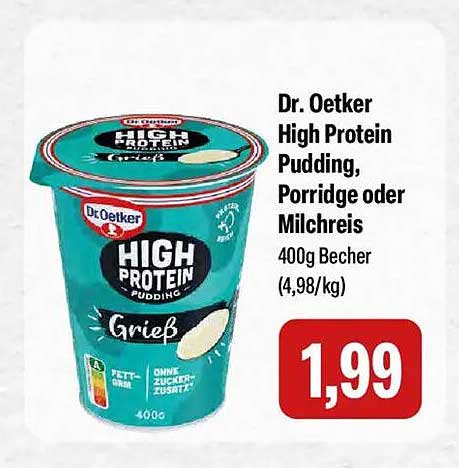 Dr. Oetker High Protein Pudding, Porridge oder Milchreis