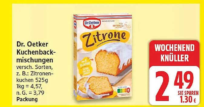 Dr. Oetker Kuchenbackmischungen versch. Sorten, z. B.: Zitronenkuchen 525g 1kg = 4,57, n. G. = 3,79 Packung