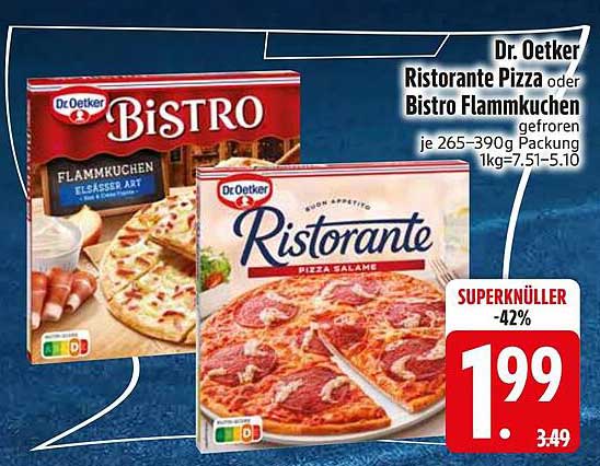 Dr. Oetker Ristorante Pizza oder Bistro Flammkuchen gefroren je 265–390g Packung 1kg=7,51–5,10