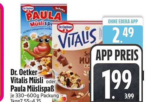 Dr. Oetker Vitalis Müsli oder Paula Müslispaß