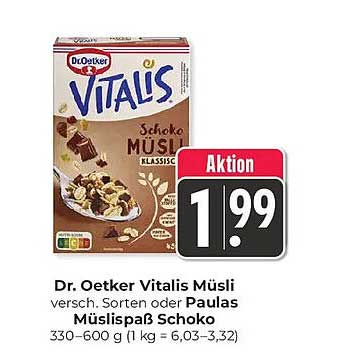 Dr. Oetker Vitalis Müsli versch. Sorten oder Paulas Müslißpaß Schoko 330–600 g