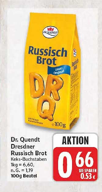 Dr. Quendt Dresdner Russisch Brot Keks-Buchstaben 1kg = 6,60, n.G. = 1,19, 100g Beutel