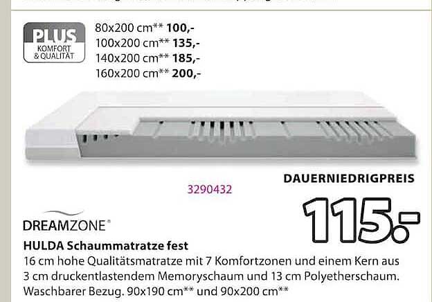DREAMZONE HULDA Schaummatratze fest