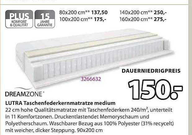 DREAMZONE LUTRA Taschenfederkernmatratze medium
