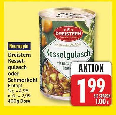 Dreistern Kesselgulasch oder Schmorkohl Eintopf