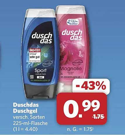 Duschdas Duschgel versch. Sorten 225-ml-Flasche (1 l = 4.40)
