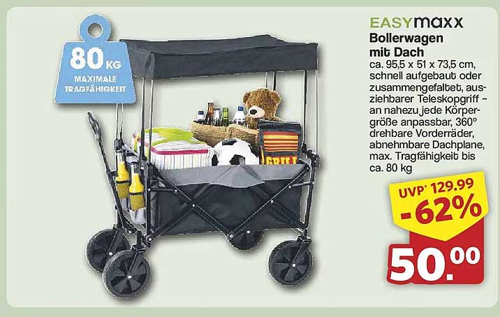 EASYmaxx Bollerwagen mit Dach
