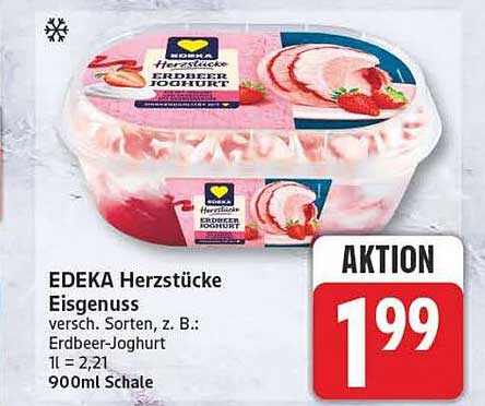 EDEKA Herzstücke Eisgenuss versch. Sorten, z. B.: Erdbeer-Joghurt 1l = 2,21 900ml Schale