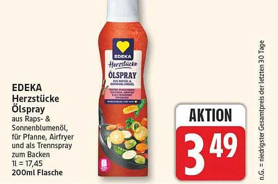 EDEKA Herzstücke Ölspray aus Raps- & Sonnenblumenöl, für Pfanne, Airfryer und als Trennspray zum Backen 1L = 17,45 200ml Flasche