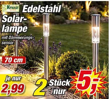 Edelstahl Solar-lampe mit Dämmerungs-sensor 70 cm