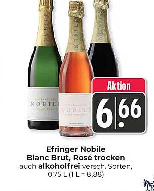 Efringer Nobile Blanc Brut, Rosé trocken auch alkoholfrei versch. Sorten, 0,75 l (1 l = 8,88)