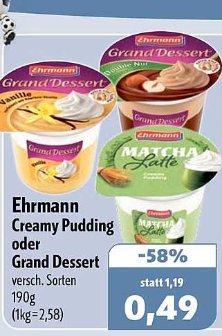Ehrmann Creamy Pudding oder Grand Dessert versch. Sorten 190g (1kg=2,58)