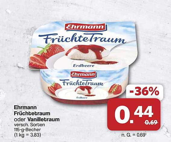Ehrmann Früchtraum oder Vanillettraum versch. Sorten 115-g-Becher