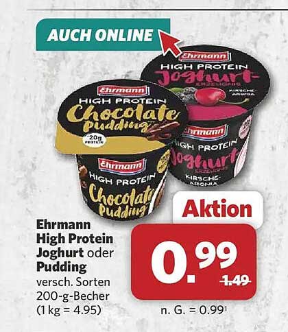 Ehrmann High Protein Joghurt oder Pudding versch. Sorten 200-g-Becher (1 kg = 4.95)