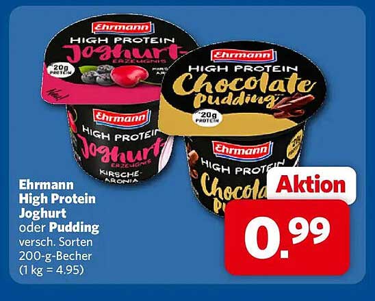 Ehrmann High Protein Joghurt oder Pudding versch. Sorten 200-g-Becher (1 kg = 4.95)