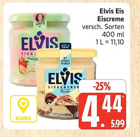 Elvis Eis Eisc r eme versch. Sorten 400 ml 1 L = 11,10