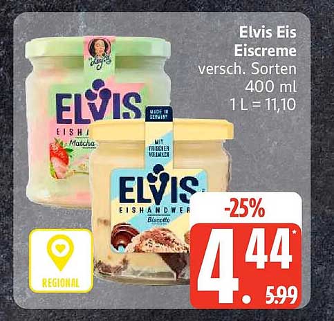 Elvis Eis Eiscreme versch. Sorten 400 ml 1L = 11,10