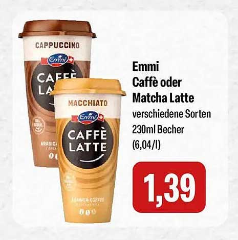 Emmi Caffè oder Matcha Latte verschiedene Sorten 230ml Becher (6,04/l)