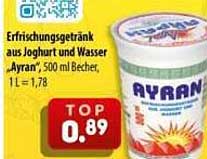 Erfrischungsgetränk aus Joghurt und Wasser Ayran, 500 ml Becher, 1 l = 1,78