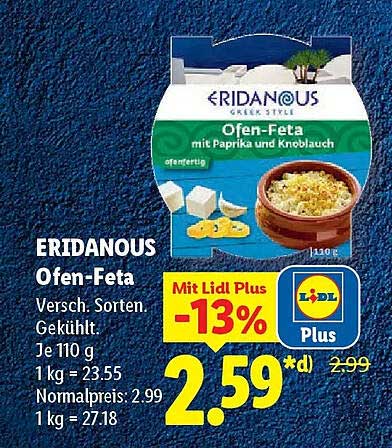 ERIDANOUS Ofen-Feta Versch. Sorten. Gekühlt Je 110 g
