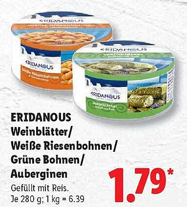 ERIDANOUS Weinblätter/ Weiße Riesenbohnen/ Grüne Bohnen/ Auberginen