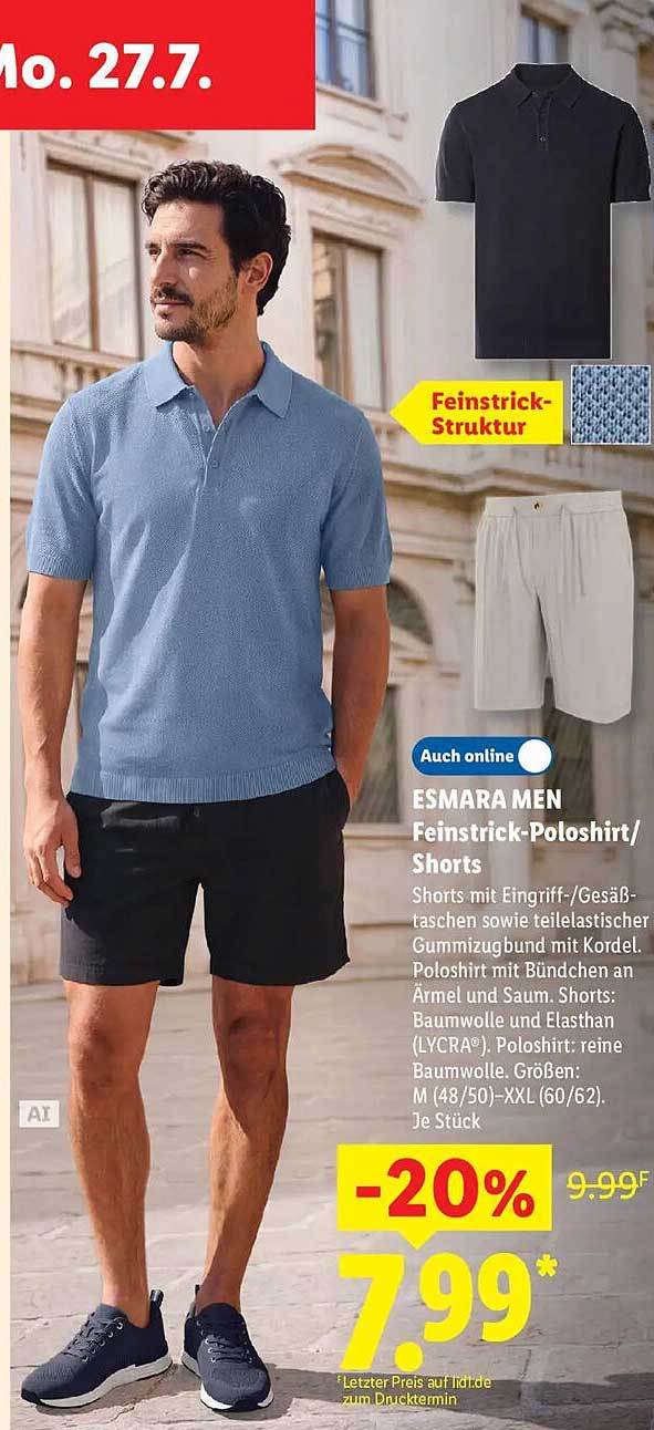 ESMARA MEN Feinstrick-Poloshirt/ Shorts